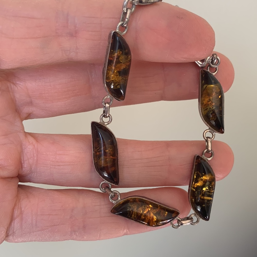 Green Amber Sterling Silver Bracelet